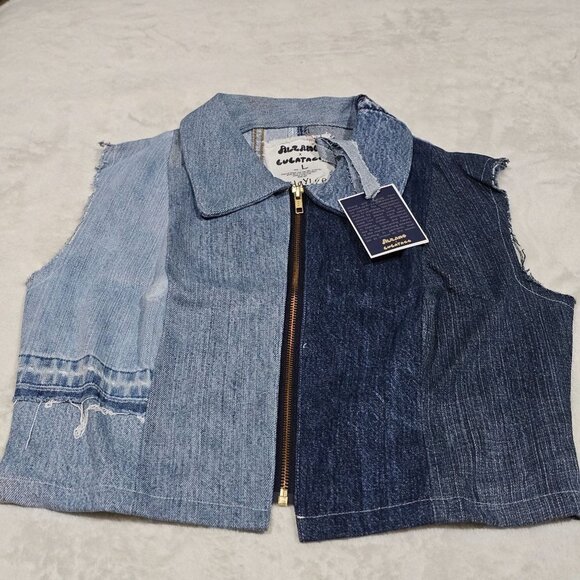 Alzang x Lulatagg Reworked Denim Patchwork Shirt | Sleeveless Zip Top | L - Picture 5 of 13